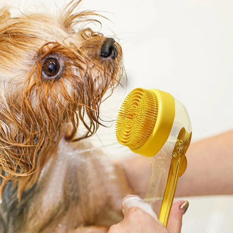 Long Handle Silicone Pet Bath Brush with Shampoo Dispenser