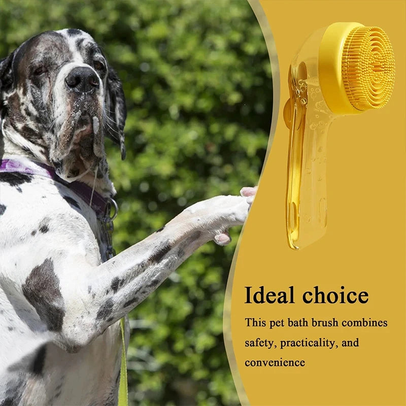 Long Handle Silicone Pet Bath Brush with Shampoo Dispenser