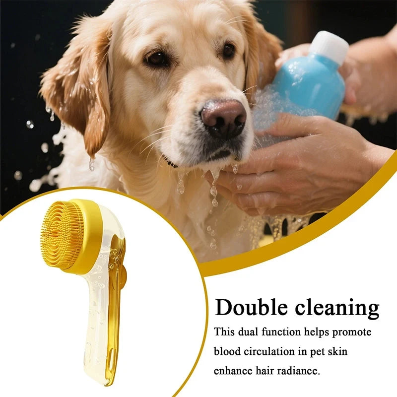Long Handle Silicone Pet Bath Brush with Shampoo Dispenser