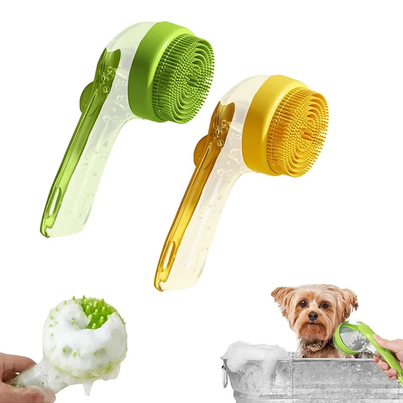 Long Handle Silicone Pet Bath Brush with Shampoo Dispenser