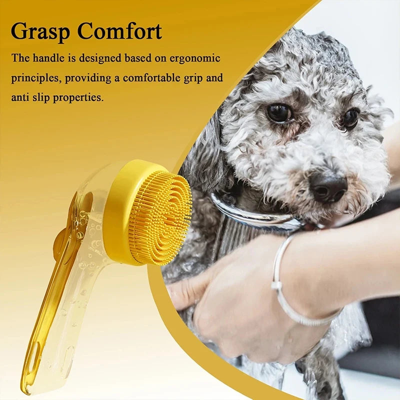 Long Handle Silicone Pet Bath Brush with Shampoo Dispenser